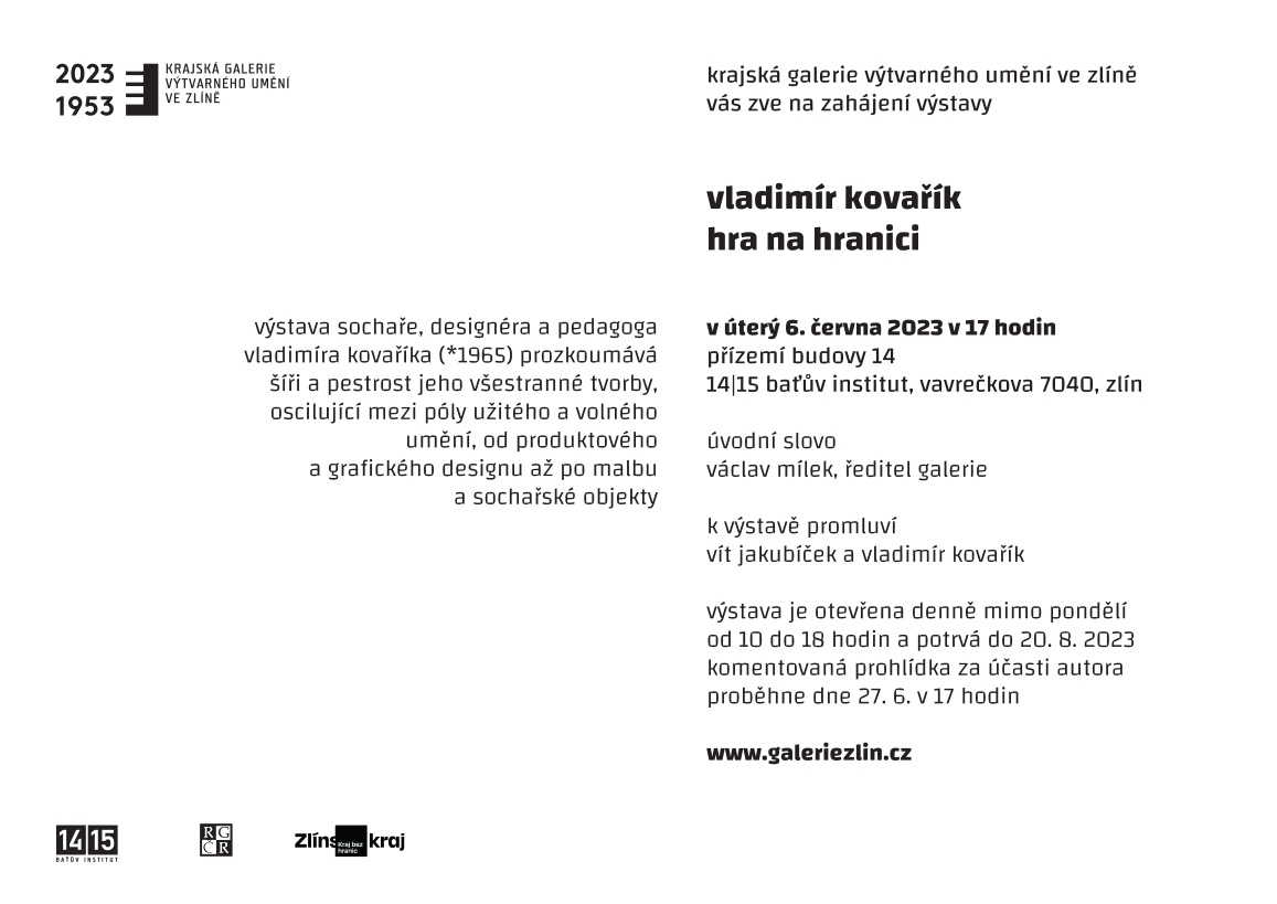 pozvánka na vernisáž výstavy vladimír kovařík hra na hranici, druhá strana