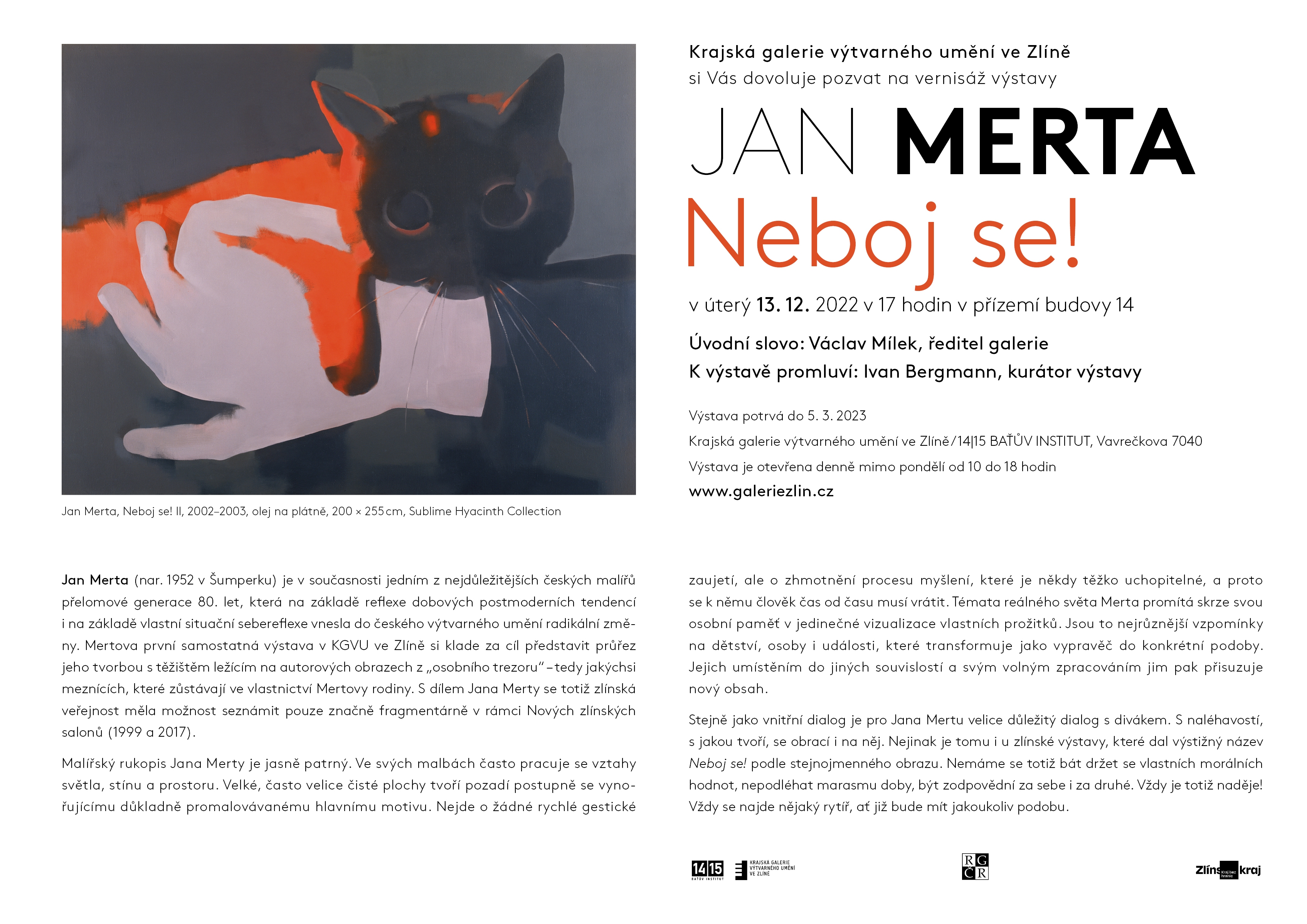 Pozvánka na vernisáž výstavy Jan Merta – Neboj se!